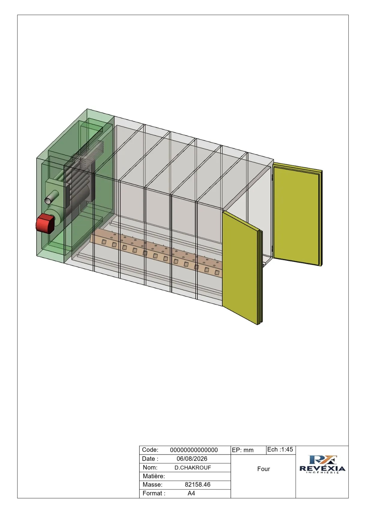 Plan 3D REVEXIA d’un four industriel avec caisson de chauffe et portes isolées